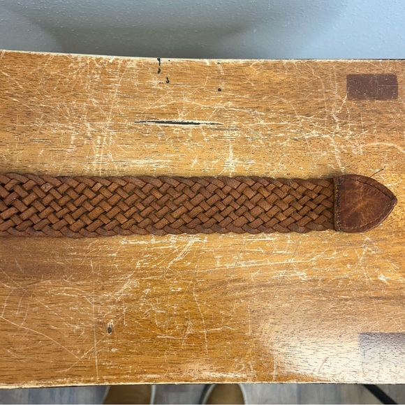 Vintage Leather Woven Brown Belt Wooden Brass Buckle Morocco 34/36 Size Western - Picture 7 of 10